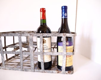 French Country Kitchen Wine Bottle Holder: Rusty Metal 12-Bottle Basket