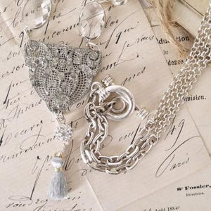 Vintage Repurposed Simple Rhinestone Pendant Necklace, Short Layering Upcycled Assemblage Jewelry, Handmade Sparkly Gift for Women OOAK