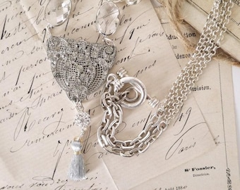 Vintage Rhinestone Pendant Necklace: Upcycled Art Deco Assemblage Jewelry