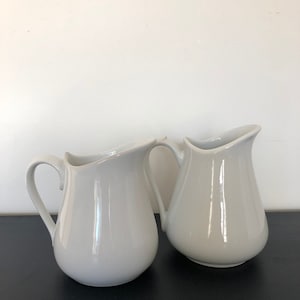 French vintage white pitcher ironstone stoneware medium ceramic milk set of two