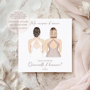 Carte demande personnalisée, carte demande témoin, carte demoiselle d'honneur, idée cadeau témoin et demoiselle d'honneur, mariée et témoin