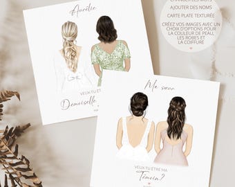 Carte demande témoin, demande demoiselle d'honneur, carte demande personnalisée, demande témoin de mariage, carte de proposition