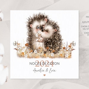 Cotton wedding - 1 year wedding anniversary - personalized cotton wedding card - hedgehog couple wedding anniversary card - 1 year cotton