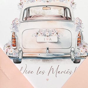 Carte de mariage, carte de mariage personnalisée, carte de voiture de mariage, carte vive les mariés, cadeau de mariage, mariage lilas image 8
