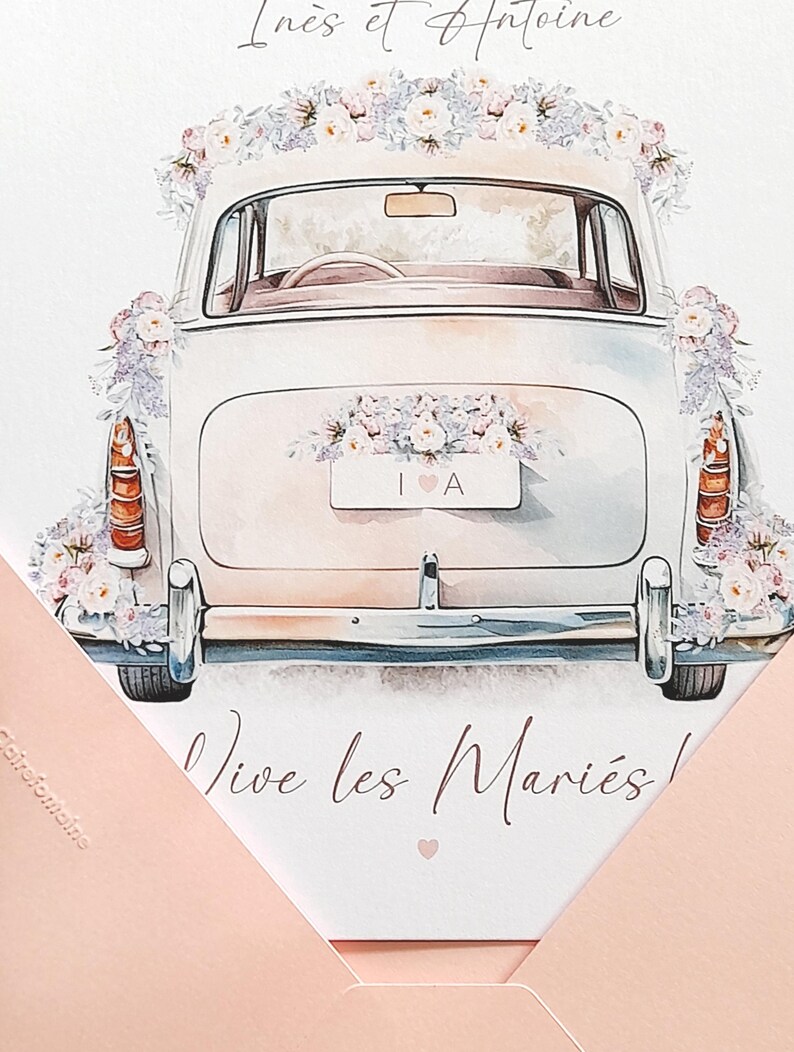 Carte de mariage, carte de mariage personnalisée, carte de voiture de mariage, carte vive les mariés, cadeau de mariage, mariage lilas image 8