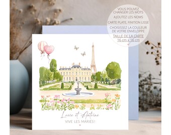Carte félicitations mariage, carte de mariage personnalisée, carte de mariage, carte félicitations, carte  Paris, idée cadeau de mariage