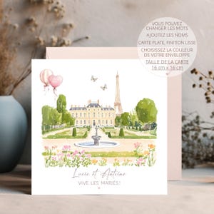 Carte félicitations mariage, carte de mariage personnalisée, carte de mariage, carte félicitations, carte  Paris, idée cadeau de mariage