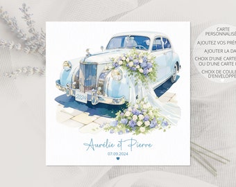 Carte de mariage personnalisée - carte mariage - carte de mariage - carte voiture de mariage - voiture de mariage - mariage bleu