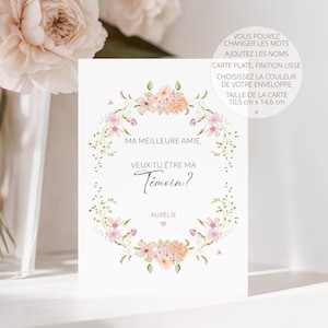 Carte demande témoin, carte demande demoiselle d'honneur, carte de demande personnalisée, idée carte demande, carte de demande florale