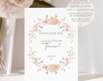 Carte demande témoin, carte demande demoiselle d'honneur, carte de demande personnalisée, idée carte demande, carte de demande florale