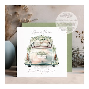 Carte de mariage, carte de mariage personnalisée, carte de voiture de mariage, carte nouvelles aventures, cadeau de mariage, mariage vert