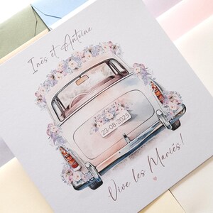 Carte de mariage, carte de mariage personnalisée, carte de voiture de mariage, carte vive les mariés, cadeau de mariage, mariage lilas image 7