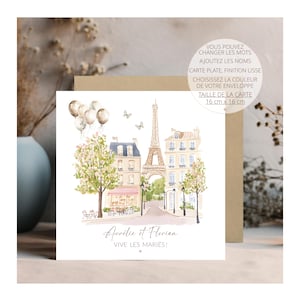 Carte félicitations mariage, carte de mariage personnalisée, carte de mariage, carte félicitations, carte  Paris, idée cadeau de mariage