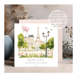 Carte félicitations mariage, carte de mariage personnalisée, carte de mariage, carte félicitations, carte  Paris, idée cadeau de mariage