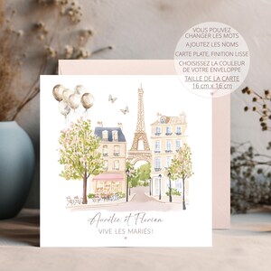 Carte félicitations mariage, carte de mariage personnalisée, carte de mariage, carte félicitations, carte  Paris, idée cadeau de mariage