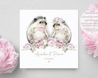 Carte personnalisée - carte pour couple - carte de mariage - carte félicitations - carte hérisson - carte couple - anniversaire de mariage