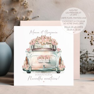 Carte de mariage, carte de mariage personnalisée, carte de voiture de mariage, carte nouvelles aventures, cadeau de mariage, mariage rose