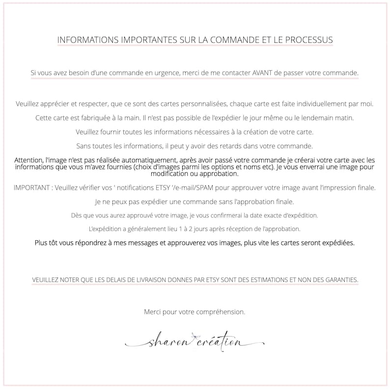 Informations de commande : les cartes sont fabriquées à la main individuellement. Je ne peux pas les expédier le jour même ni le lendemain matin.