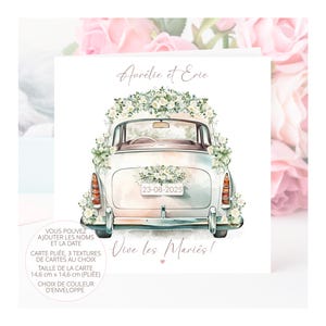 Carte de mariage, carte de mariage personnalisée, carte vive les mariés, carte de voiture de mariage, cadeau de mariage, mariage vert