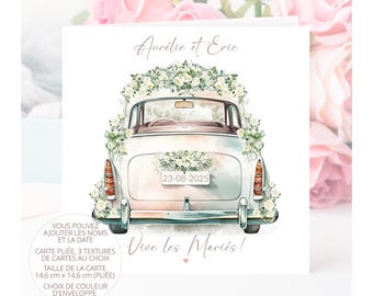 Carte de mariage, carte de mariage personnalisée, carte vive les mariés, carte de voiture de mariage, cadeau de mariage, mariage vert
