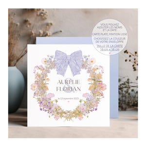 Carte de mariage, carte personnalisée couple, carte PACS, carte anniversaire de mariage, cadeau de mariage, PACS, carte couronne de fleurs