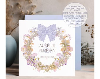 Wedding card, personalized couple card, PACS card, wedding anniversary card, wedding gift, PACS, flower wreath card