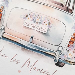 Carte de mariage, carte de mariage personnalisée, carte de voiture de mariage, carte vive les mariés, cadeau de mariage, mariage lilas image 9
