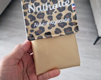 Nurse's pouch. Pencil case for scrubs. Leopard print pouch. Triple compartment pouch. For use in hospital settings.