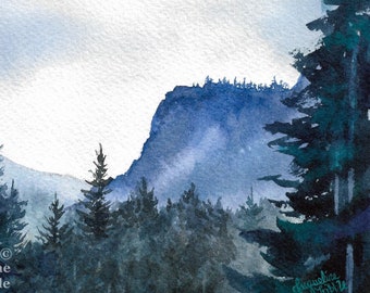 Rattlesnake Ledge - Watercolor Print - North Bend, Mountain art, Evergreens, PNW, Northwest art, Pacific Northwest, Jacqueline Tribble