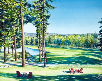 Watercolor Print - Suncadia - Golf Course, Pacific Northwest, Cle Elum, Roslyn, Prospector Golf Course, Landscape Art, Jacqueline Tribble