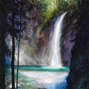 Watercolor Print Franklin Falls Snoqualmie, North Bend, Waterfall, Northwest, PNW, Northwest Art, Hiking, Jacqueline Tribble, PNW Art image 2