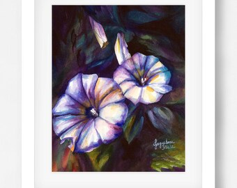 Print - Morning Glories Watercolor - Jacqueline Tribble - Garden art, flower print, garden watercolor, flower watercolor, 5x7, 8x10