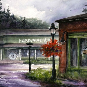 Watercolor Print | The Old Bank in Historic Snoqualmie | Artist Jacqueline Tribble