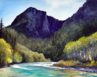 Northwest Watercolor Print - Snoqualmie River, Snovalley, PNW art, North Bend, WA painting, Northwest print, Pacific Northwest, Tribble