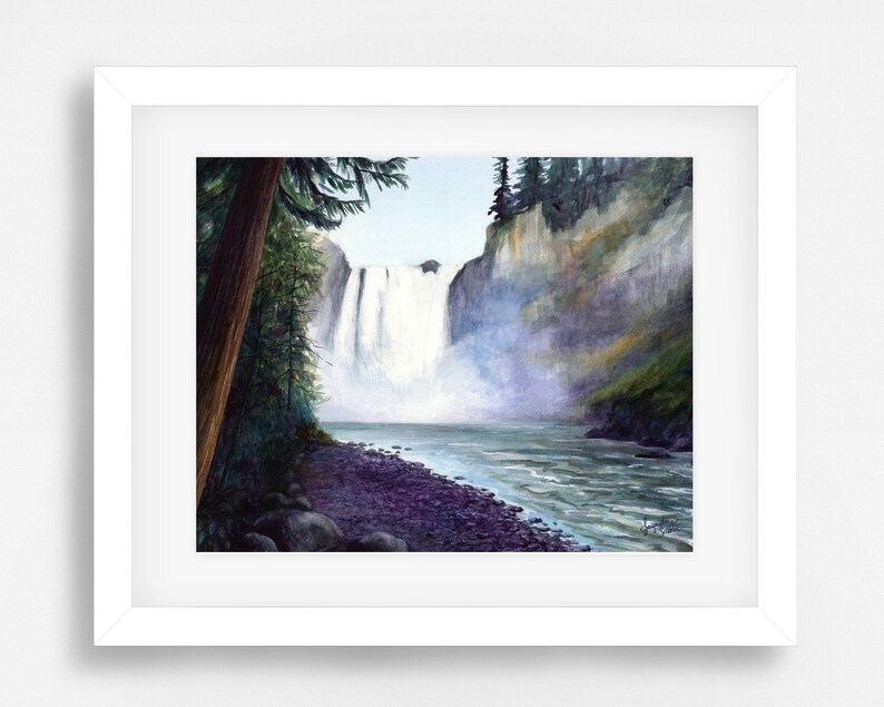 Northwest Watercolor Print Snoqualmie Falls, Snoqualmie, Snoqualmie River, SnoValley, North Bend, PNW, Waterfall painting, Northwest art image 2