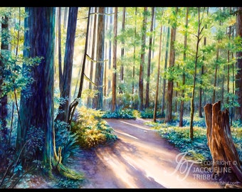 Northwest Watercolor Print - "Viridescent Wonderland" | Pacific Northwest Forest Watercolor