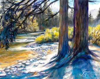 Watercolor Print - Snoqualmie River - Jacqueline Tribble - Pacific Northwest Art, Watercolor Painting, North Bend, WA State, PNW, River Art