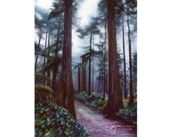 Watercolor Print - Old Growth Forest Watercolor by Jacqueline Tribble - PNW, Northwest art, Evergreens, Pacific Northwest, Pine Trees