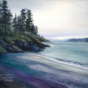 Beach Watercolor Print - Jacqueline Tribble - Pacific Northwest Watercolor, Northwest Art, PNW, Beach Art, Puget Sound, San Juan Islands