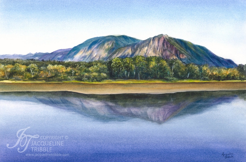Watercolor Print Mount Si Reflections Snoqualmie, Borst Lake, Mill Pond, Mountain Art,Northwest painting, Jacqueline Tribble image 1