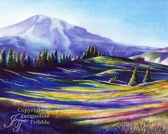 Mount Rainier Watercolor Print, Pacific Northwest Art, PNW, NW Art, Mt Rainier Giclee print, Mountain Watercolor, Jacqueline Tribble