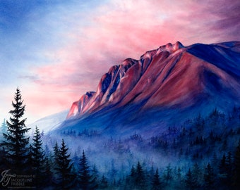 ORIGINAL Watercolor Painting - Mount Si, Sunset, North Bend, Mountain, Evergreens, Hiking, Jacqueline Tribble, Landscape Painting