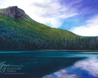 Watercolor Print - Rattlesnake Lake, Rattlesnake Ledge, North Bend WA, Jacqueline Tribble, Watercolor Painting, Lake, Mountain, Reflection