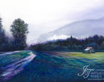 Watercolor Print - Meadowbrook Farm, North Bend, Snoqualmie, Impressionistic, PNW Art, Northwest Watercolor, Jacqueline Tribble, Landscape