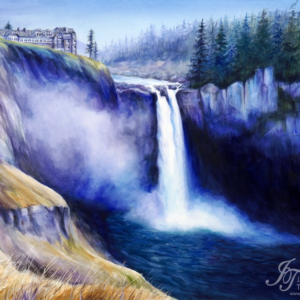 Watercolor Print - Snoqualmie Falls, Snoqualmie Painting, North Bend, PNW, Waterfall painting, Northwest art, PNW Wall Art