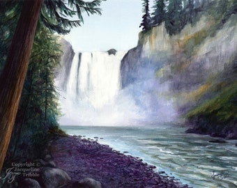 ORIGINAL Watercolor Painting - Snoqualmie Falls - Snoqualmie, SnoValley, PNW, Waterfall Painting, Northwest art, Jacqueline Tribble