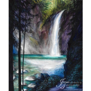 Watercolor Print Franklin Falls Snoqualmie, North Bend, Waterfall, Northwest, PNW, Northwest Art, Hiking, Jacqueline Tribble, PNW Art image 1