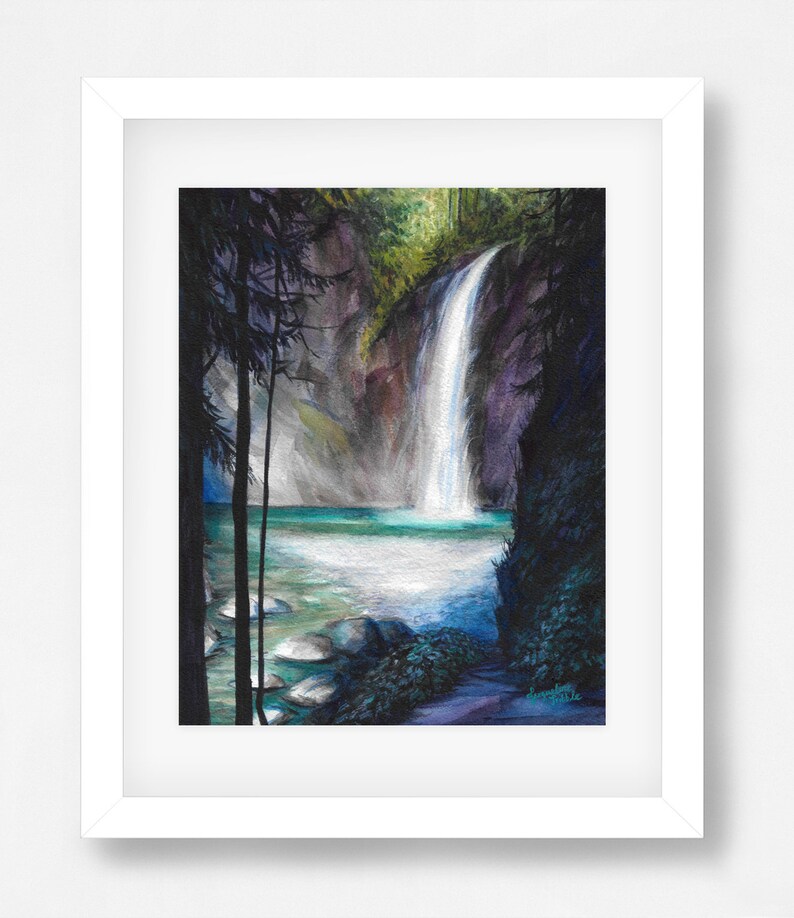 Watercolor Print Franklin Falls Snoqualmie, North Bend, Waterfall, Northwest, PNW, Northwest Art, Hiking, Jacqueline Tribble, PNW Art image 3