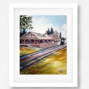 Watercolor Print Snoqualmie Railway Station, Snoqualmie Watercolor, Jacqueline Tribble, Plein Air, Railroad, Steam Engine, Painting, Print image 2