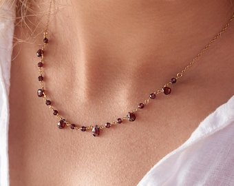 Red garnet necklace, Garnet Necklace, January birthstone, Vermeil gold or sterling silver chain, Genuine Crystal Jewelry For Women